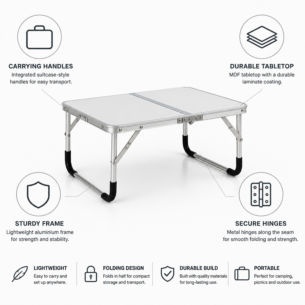 Folding Aluminium Outdoor Table (Rectangular Top With Rounded Edges, For Camping)