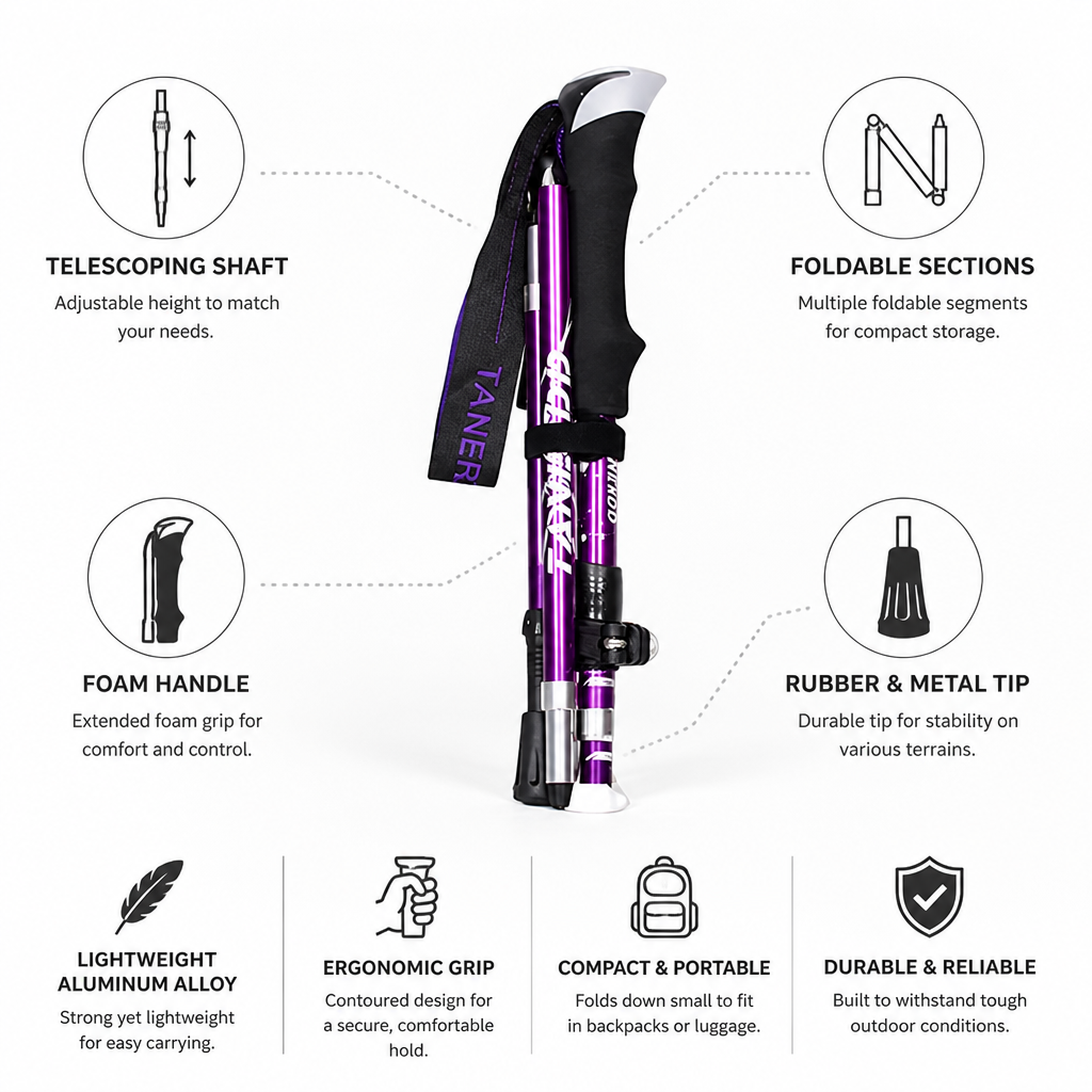 Foldable Telescoping Trekking Pole (Foam Handle & Rubber Tip)