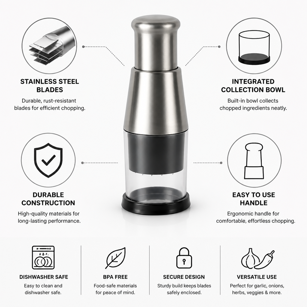 Integrated Bowl Kitchen Chopper with Stainless Steel Blades