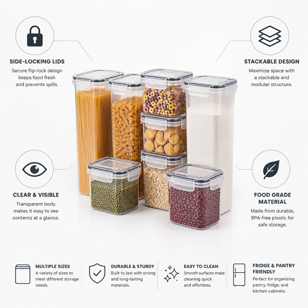 Side-Locking Clear Stackable Food Storage Containers