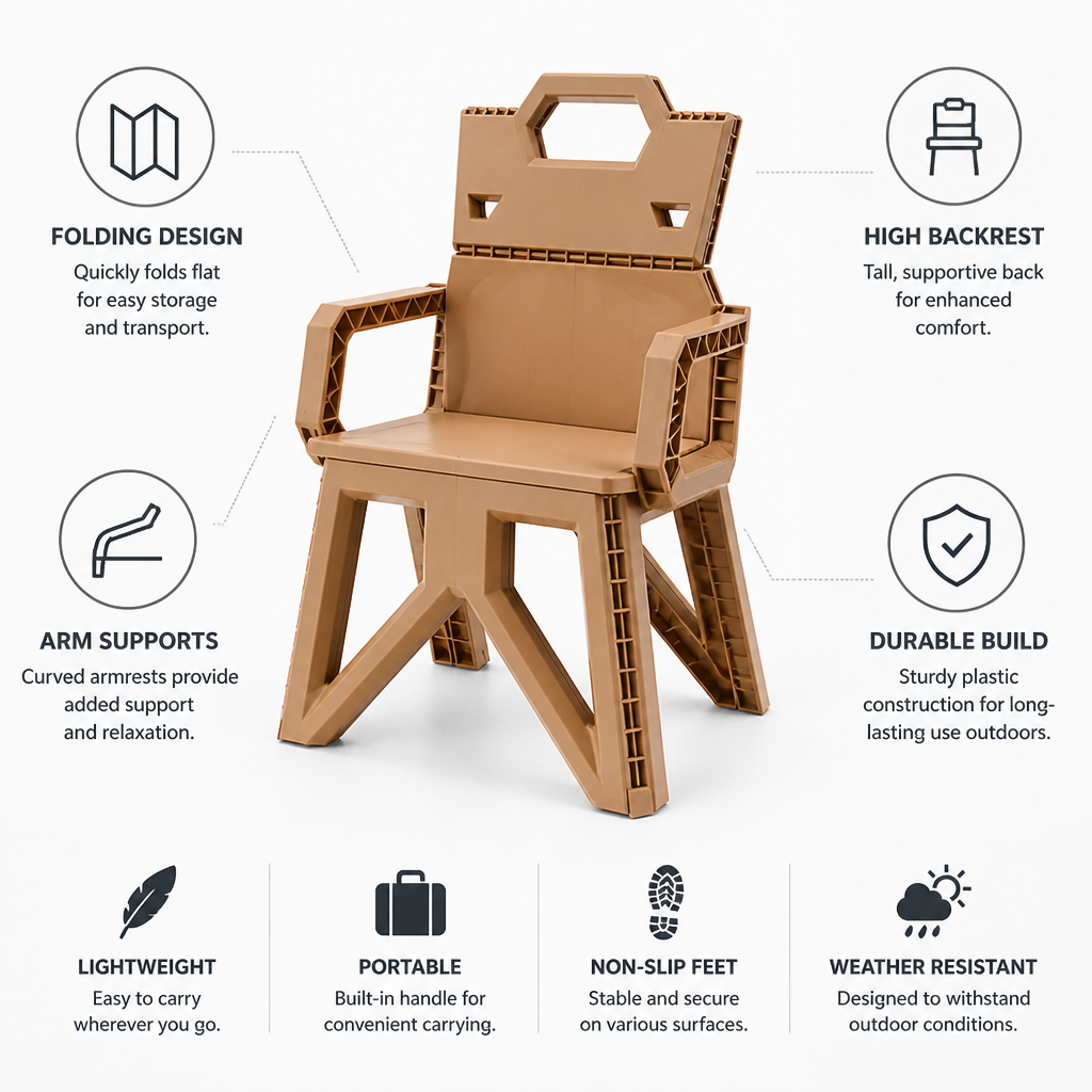 High-Back Portable Folding Outdoor Chair (Curved-Arm)