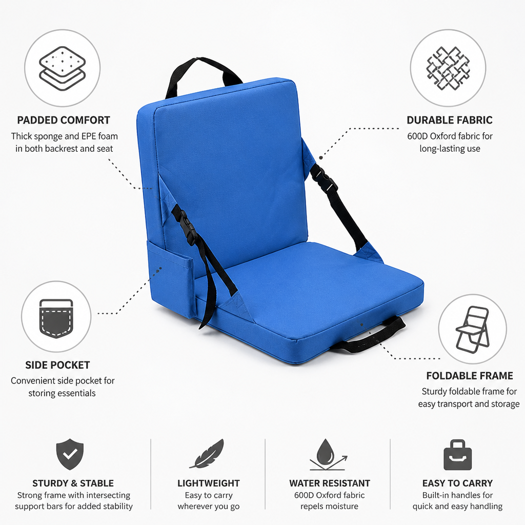 Padded Outdoor Folding Chair with Side Pocket (600D Oxford Fabric)