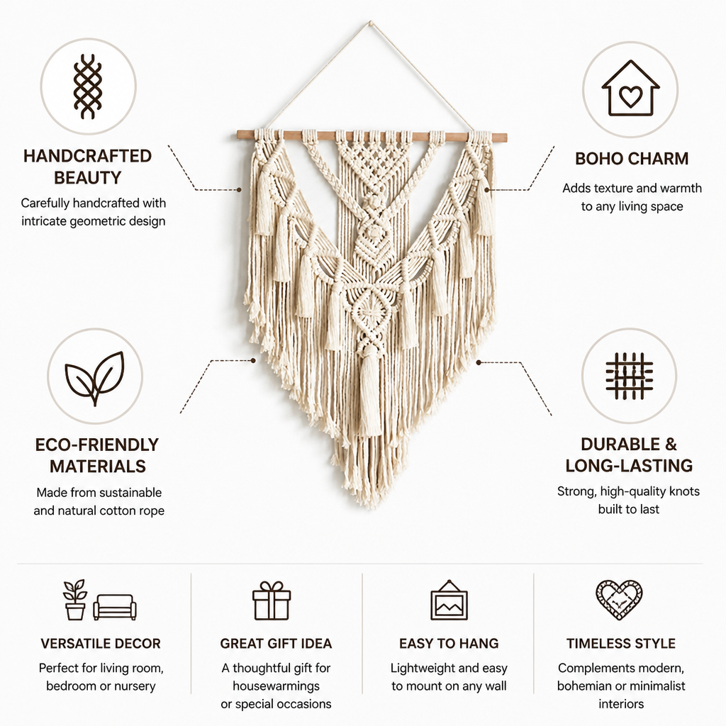 Bohemian Geometric Handcrafted Cotton Macrame Wall Hanging