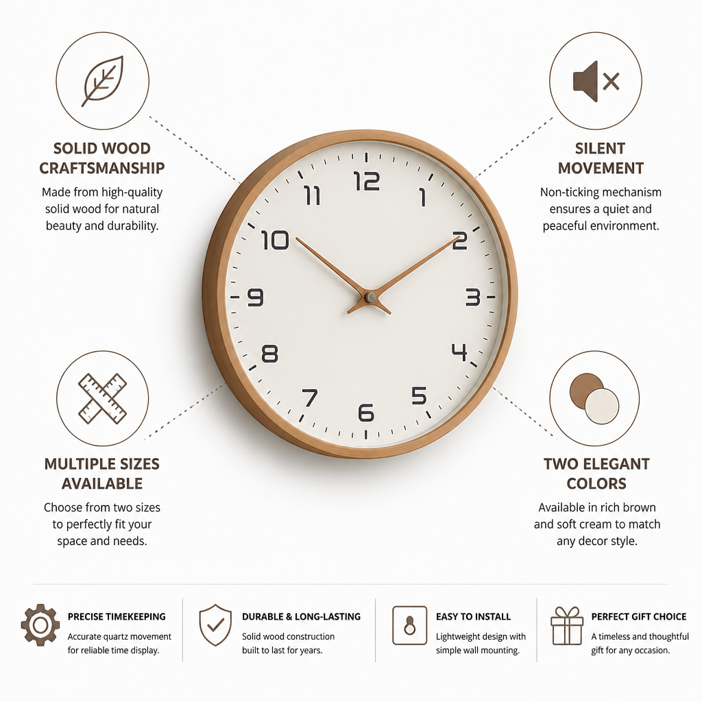 Scandinavian Solid Wood Silent Wall Clock