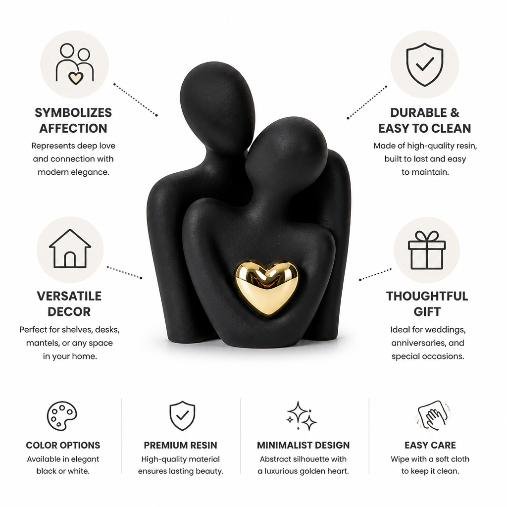 Minimalist Gold-Accented Resin Couple Figurine
