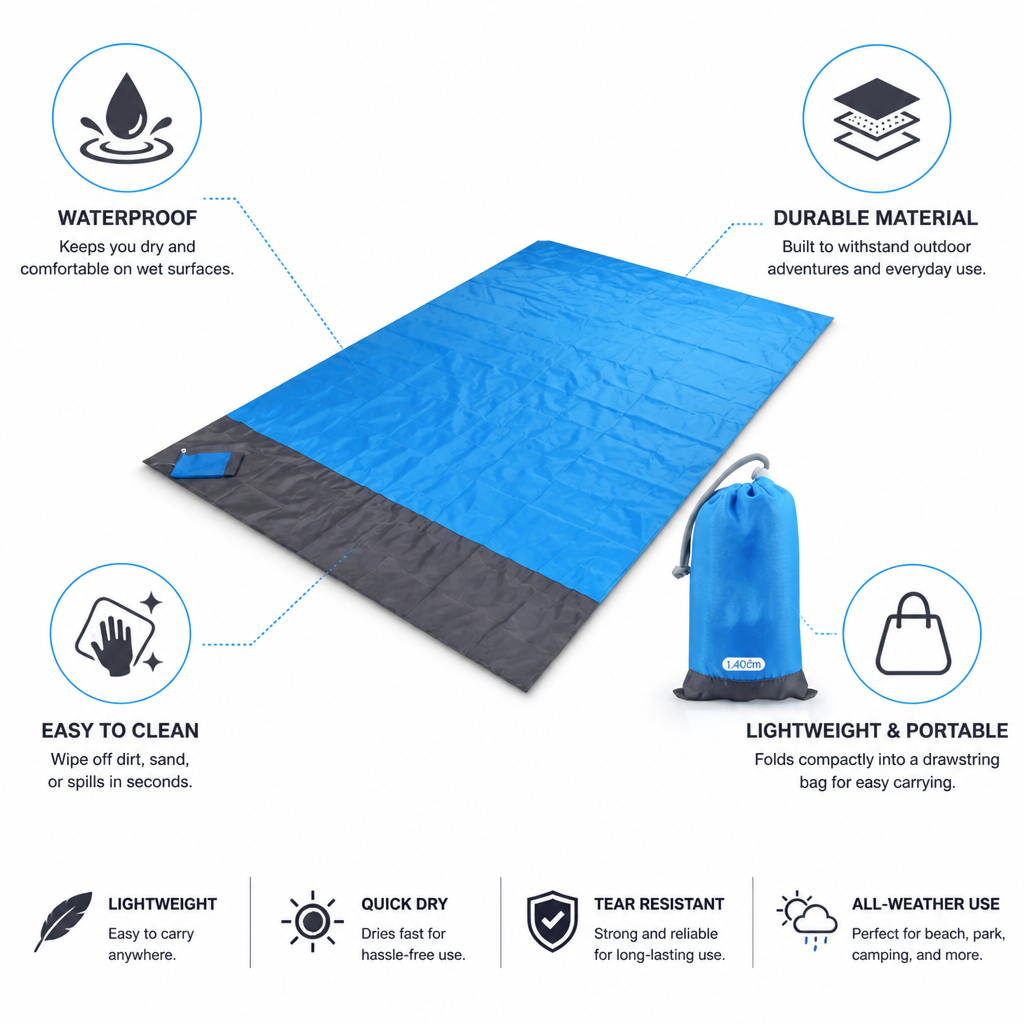Rectangular Stitched Perimeter Beach Mat (Fold Lines)
