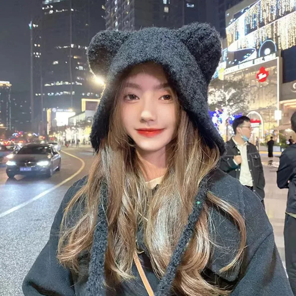 Charming Fuzzy Bear Ear Winter Beanie