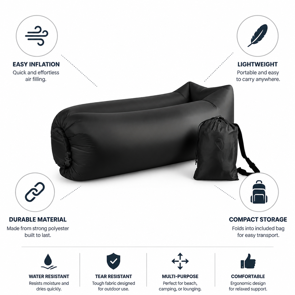Tubular Bench Inflatable Lounger (Polyester, Carrying Bag)