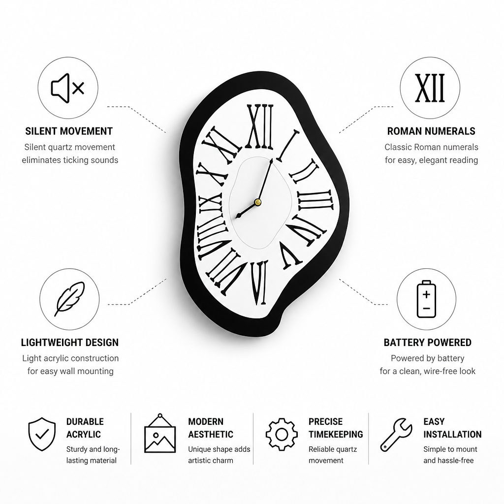 Silent Quartz Acrylic Roman Numeral Wall Clock
