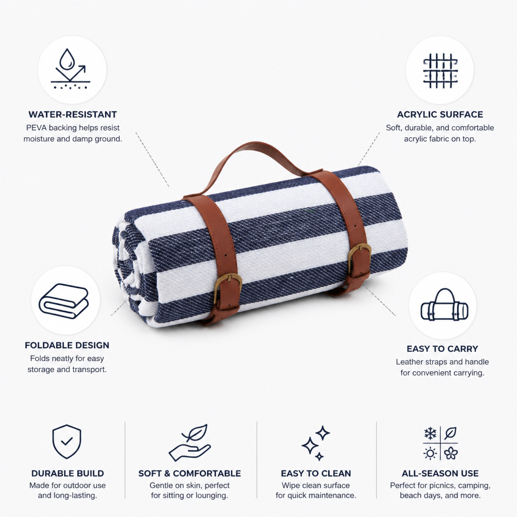 Peva-Backed Foldable Rectangular Picnic Blanket