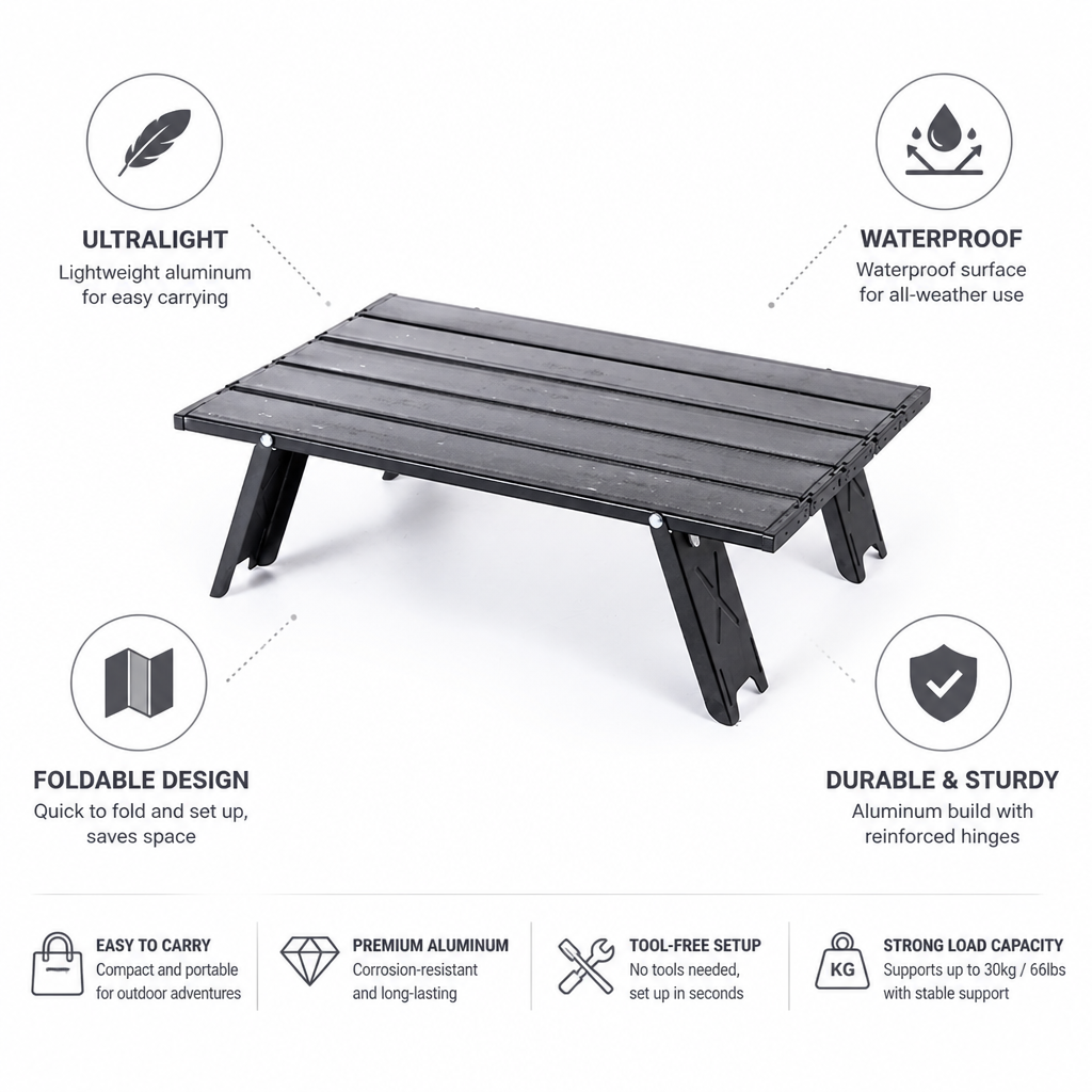 Waterproof Foldable Outdoor Rectangular Aluminum Top Table
