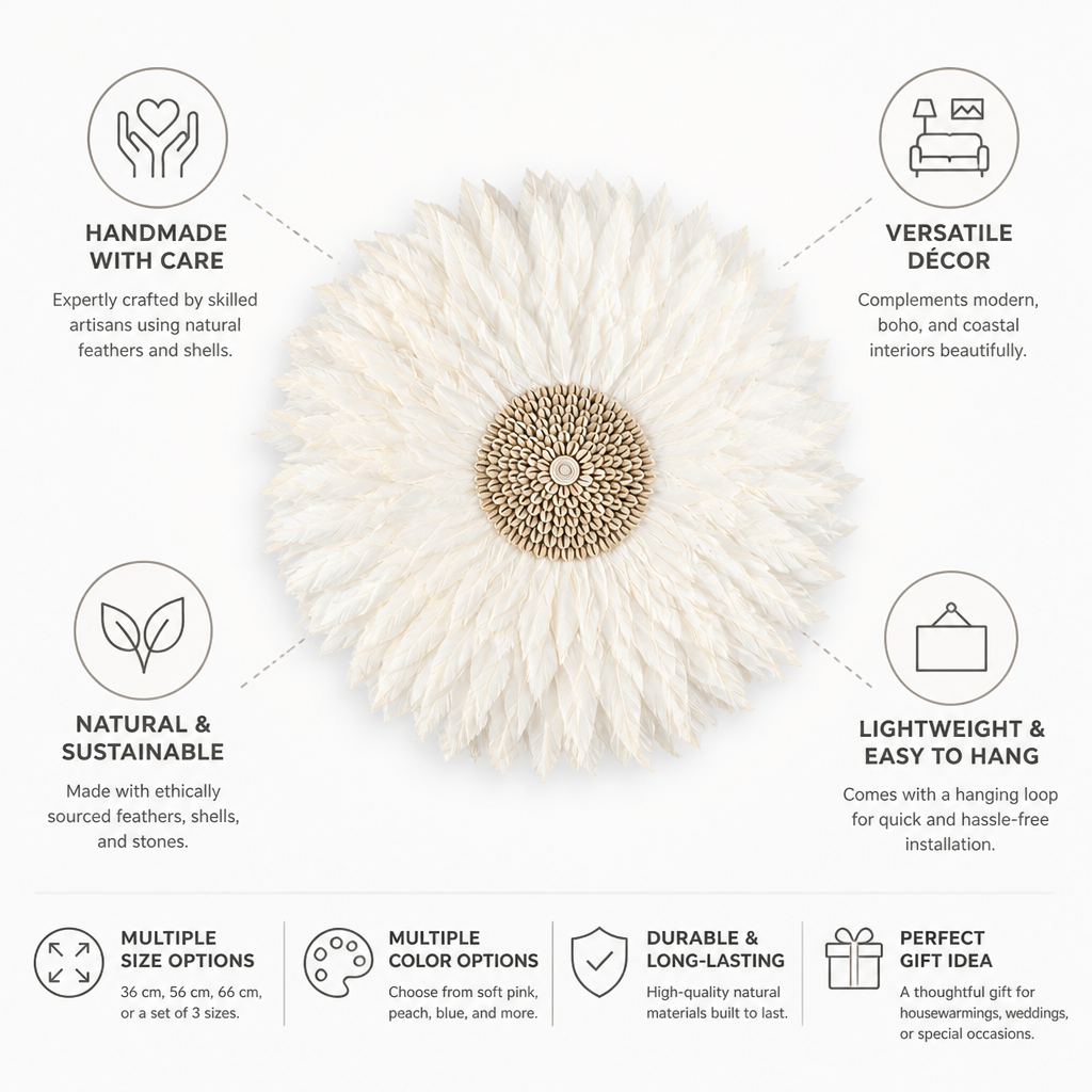 Handmade Natural Feather & Shell Wall Art