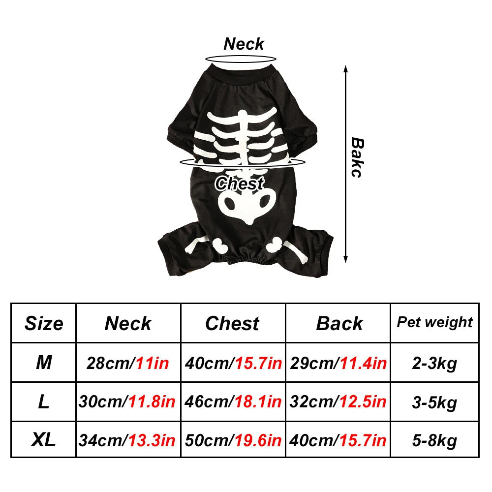 Glow-in-the-Dark Skeleton Costume for Dogs and Cats