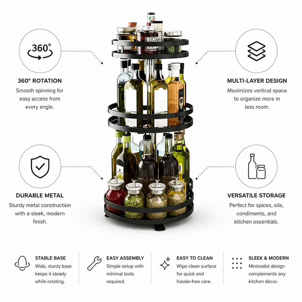 Metal Multi-Layer Kitchen Organizer (360° Rotating)
