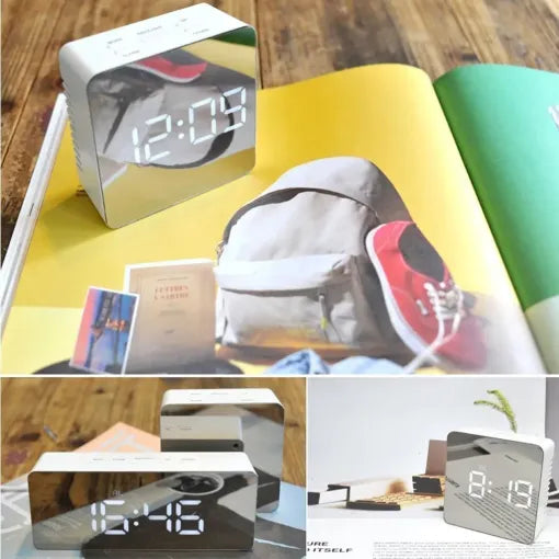 Sleek Smart Mirror Alarm Clock with Nightlight Functionality