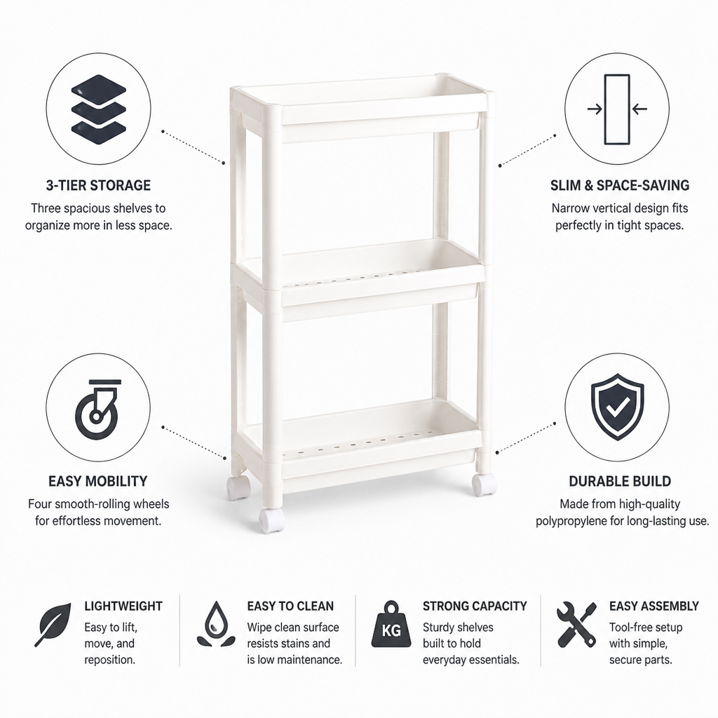 Slim Rolling Kitchen Organizer (3-Tier)
