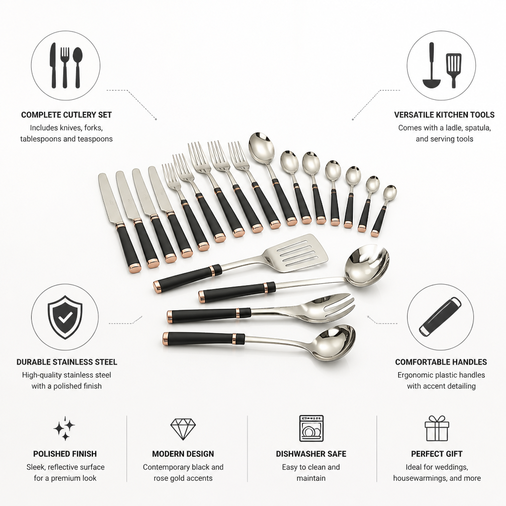 Polished Stainless Steel Cutlery & Tool Set (25/30-Piece)