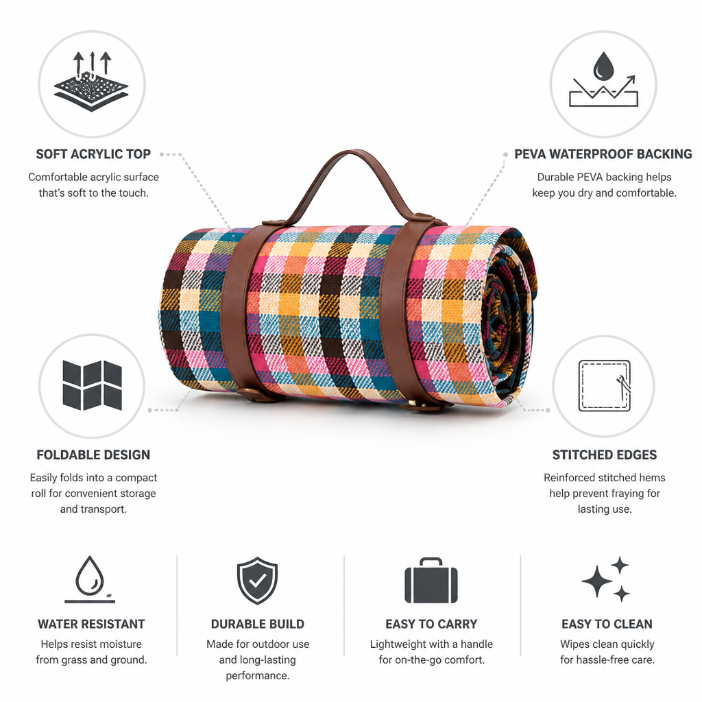 Foldable Outdoor Picnic Blanket (Waterproof Backing)
