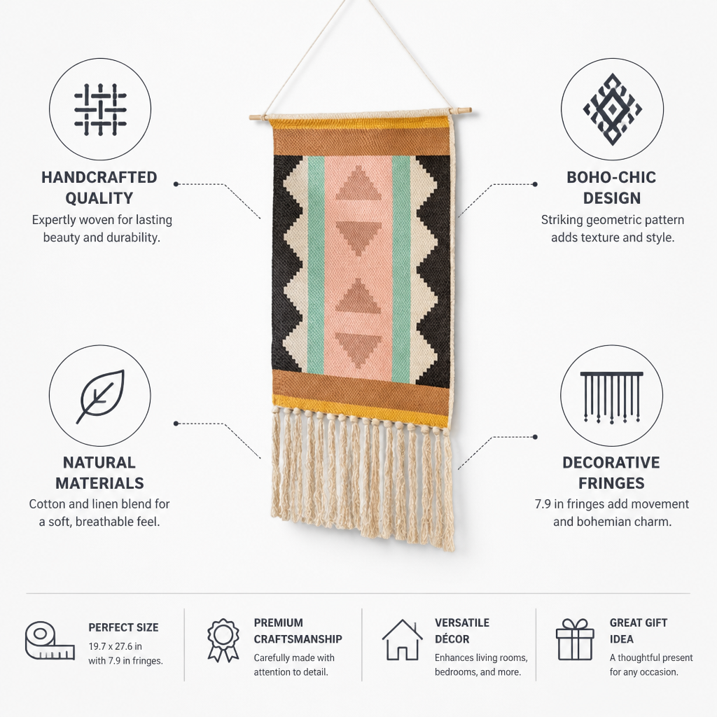 Handcrafted Geometric Tufted Cotton & Linen Wall Tapestry