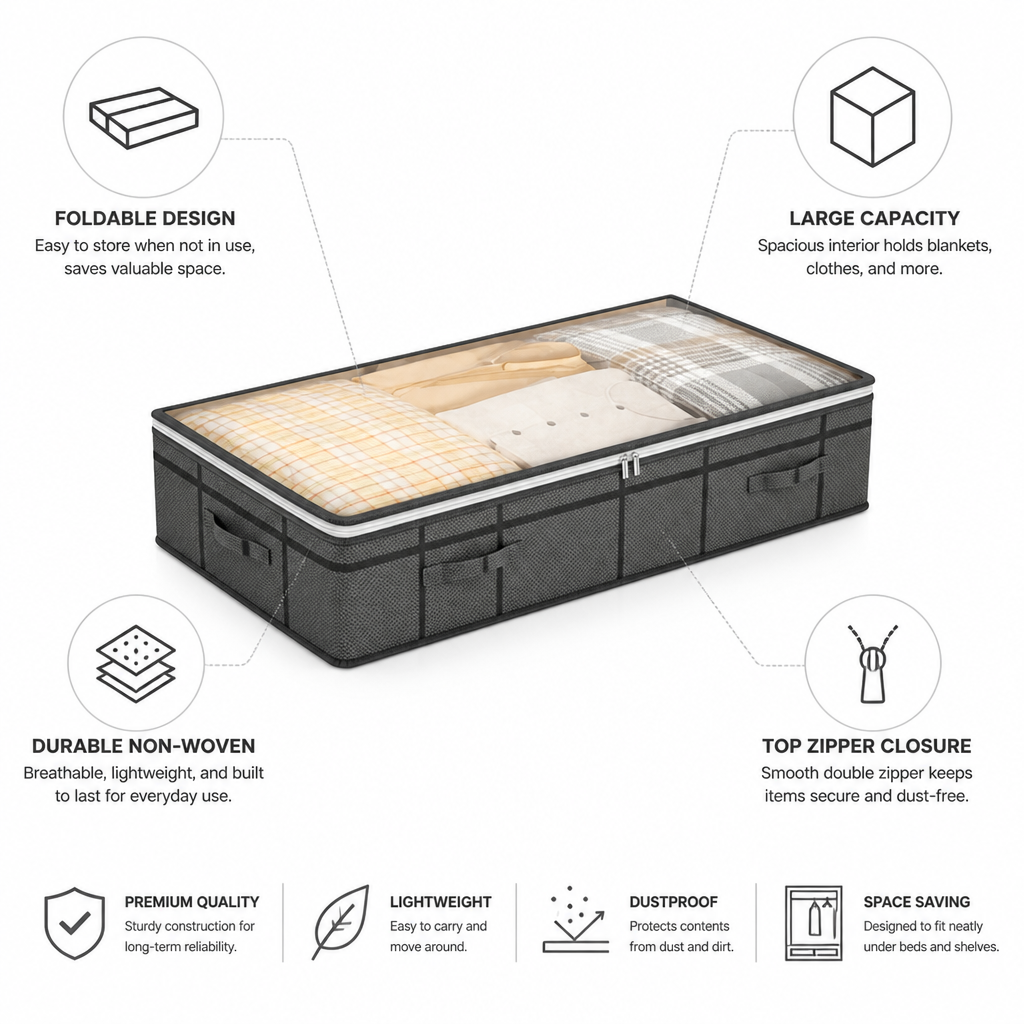 Foldable Large-Capacity Non-Woven Underbed Organizer (Top Zipper)
