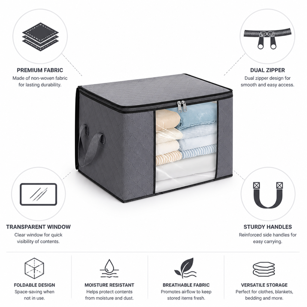 Foldable Dual-Zip Storage Organizer (Transparent Window)