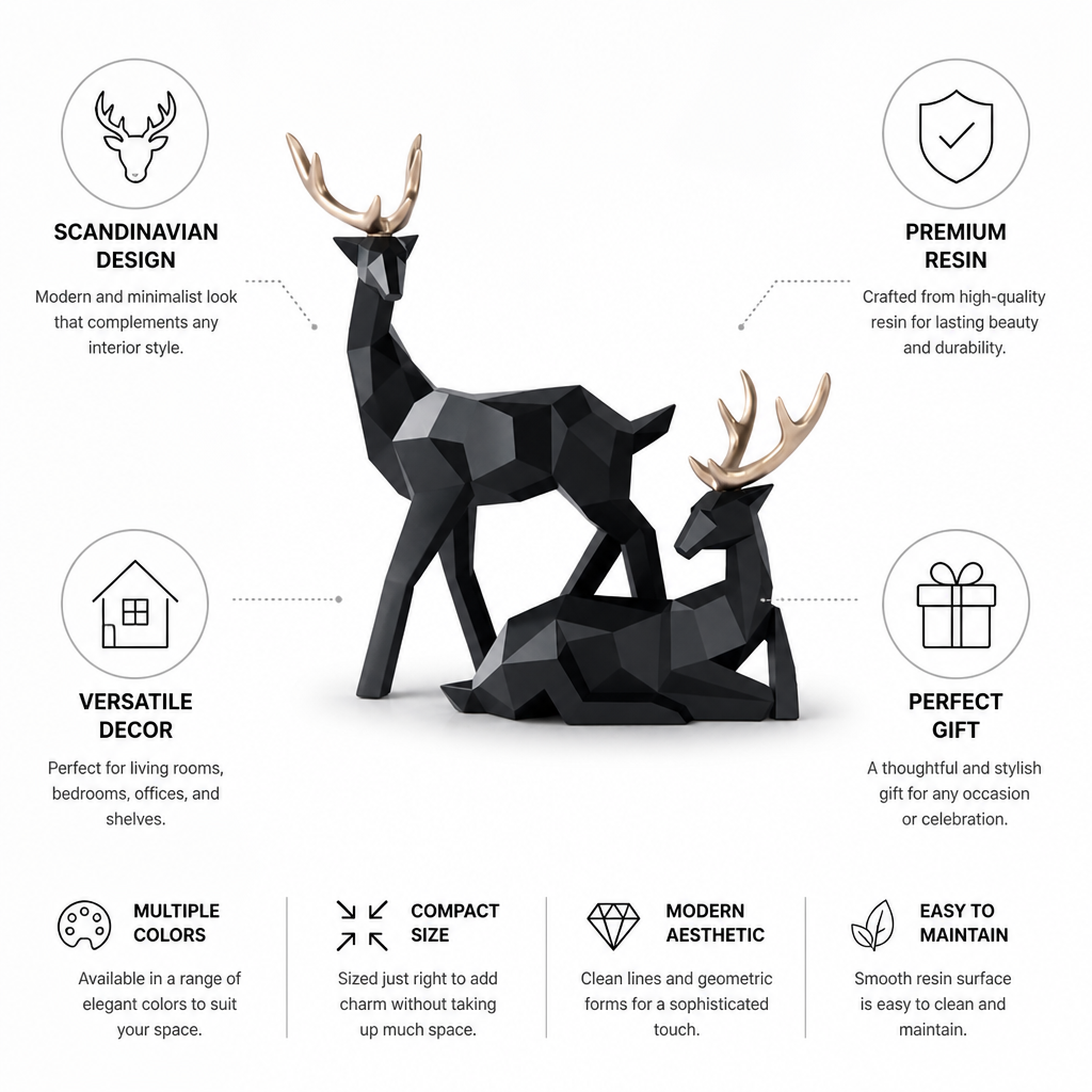 Scandinavian Resin Reindeer Figurines (Sitting & Standing Pair)