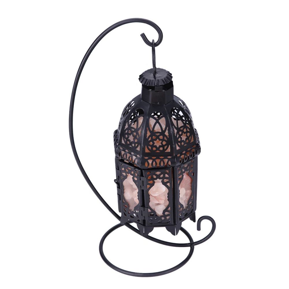 Rustic Salt Crystal Table Lamp with Iron Frame