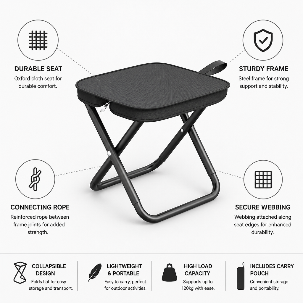 Collapsible Oxford Cloth & Perimeter Steel Frame Camping Chair