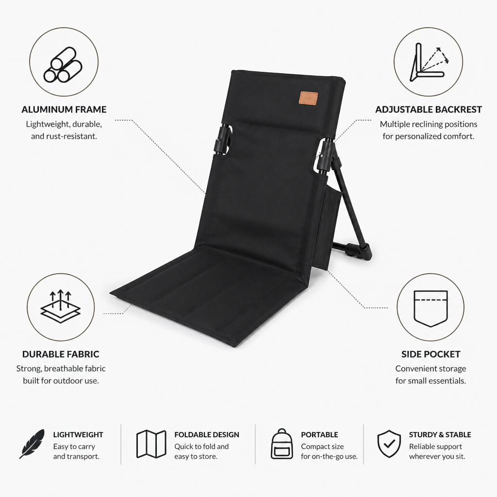 Aluminum Folding Chair with Adjustable Backrest (Side Pocket)