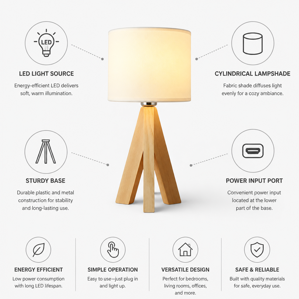 Compact Wood-Finish LED Table Lamp