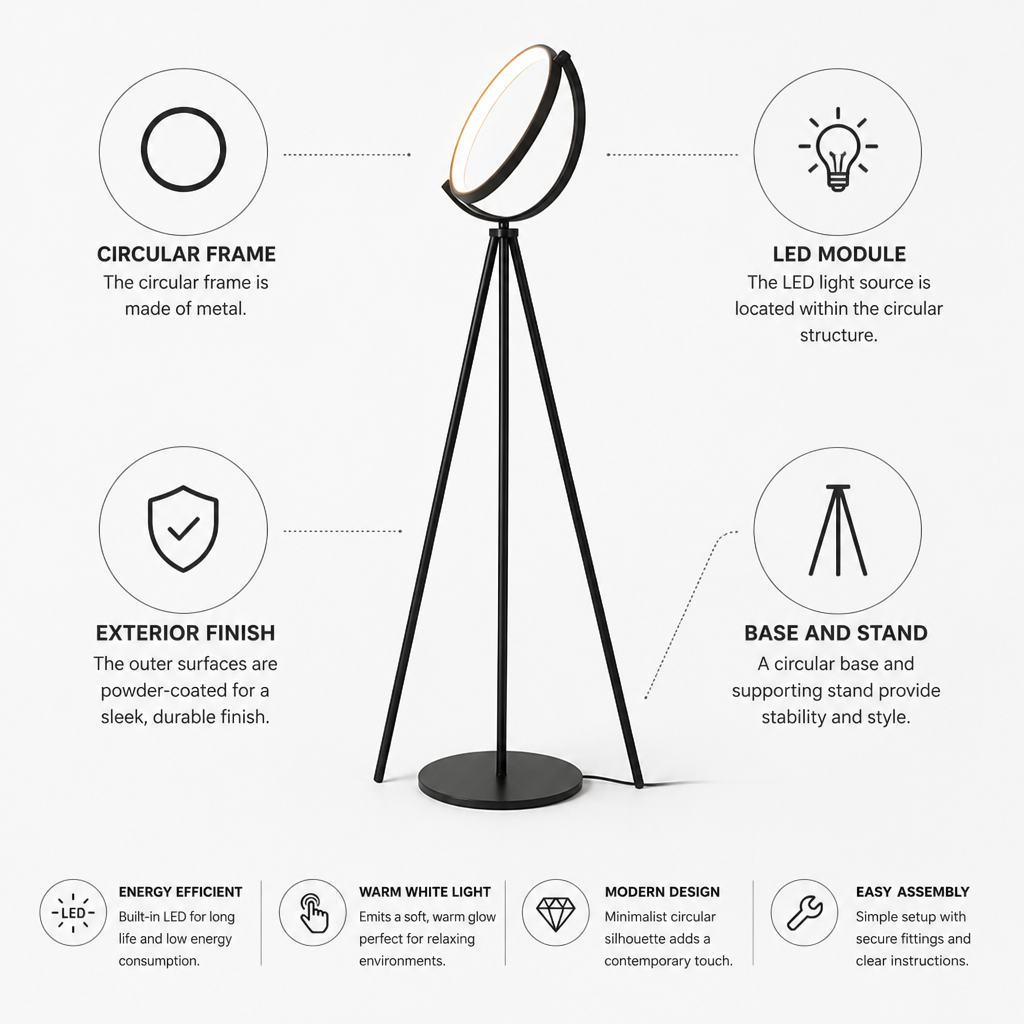 Powder-Coated Metal Circular LED Floor Lamp