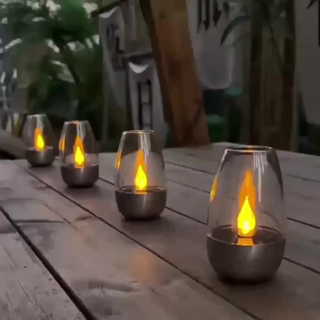 LumiGlow – Solar-Powered Stainless Steel Candle with Flickering Flame