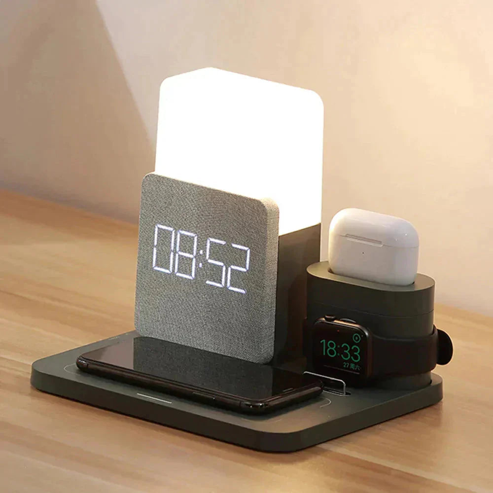 All-in-One Charging Hub with Clock and Adjustable Light