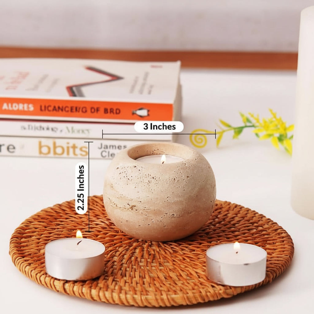 Natural Stone Candle Holders - Set of 2