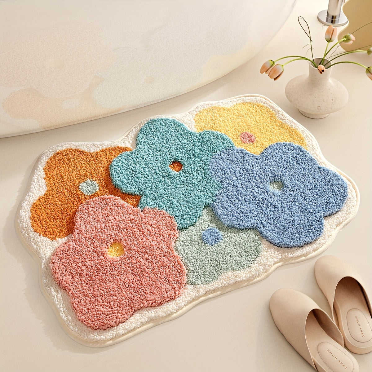 Floral Design Bath Mat – Soft, Absorbent, and Comfortable