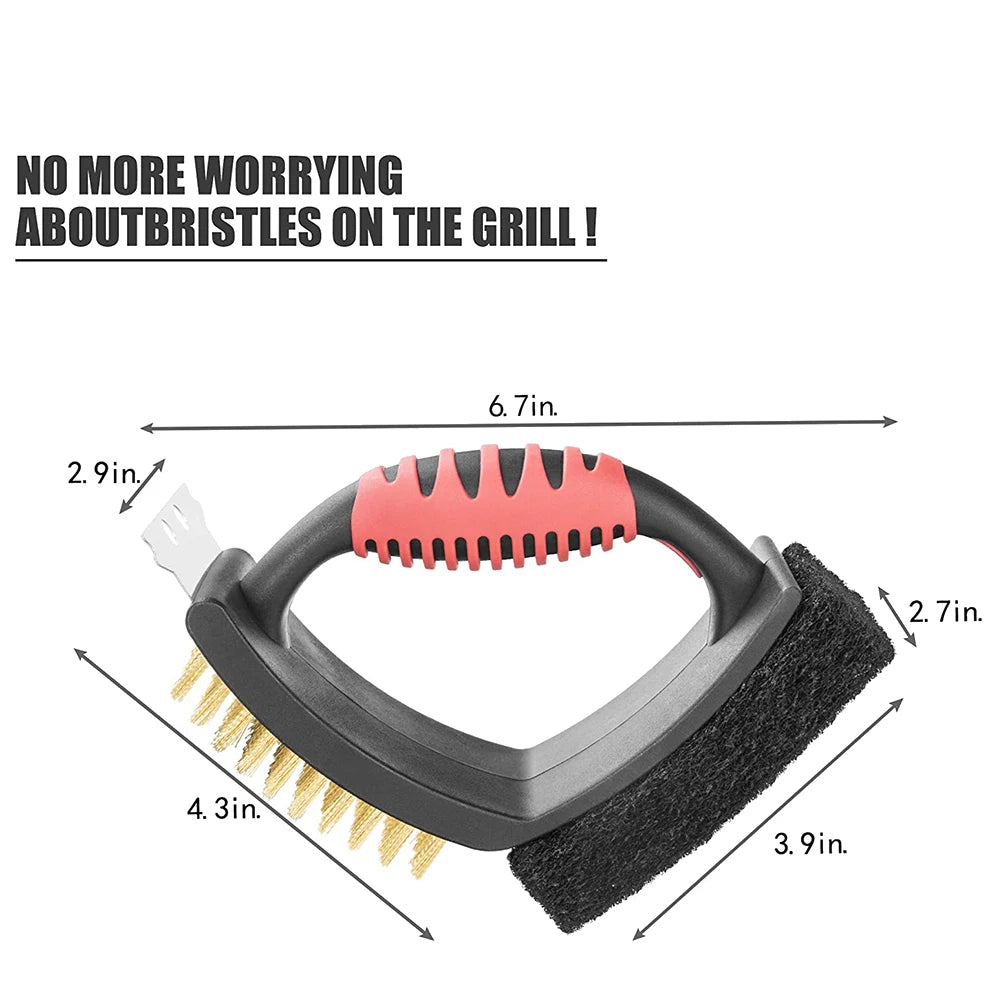 Versatile 3-in-1 BBQ Cleaner with Durable Brass Bristles