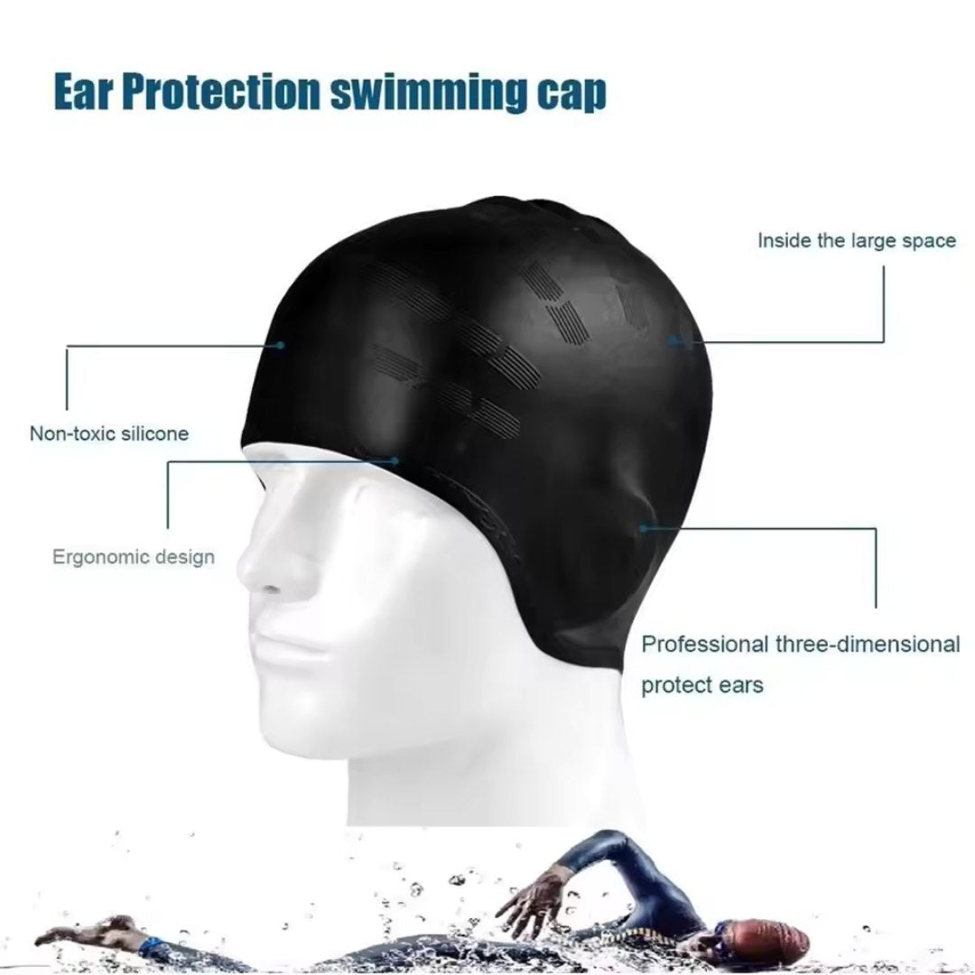 Premium Silicone Swim Cap with Ear Coverage – AquaGuard Design