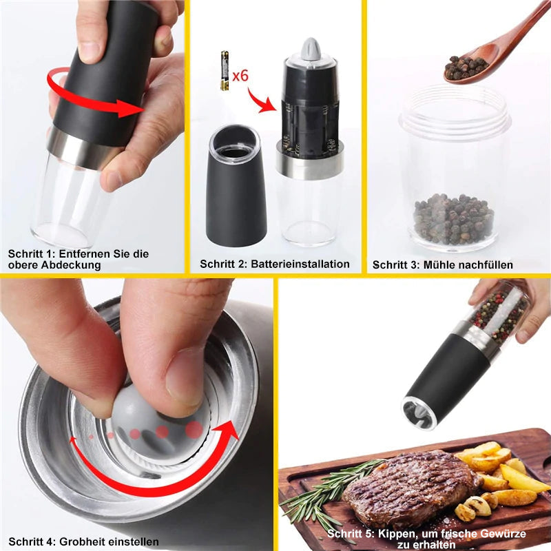 LED Light Electric Pepper Mill with Gravity Induction