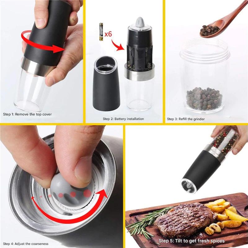 LED Light Electric Pepper Mill with Gravity Induction
