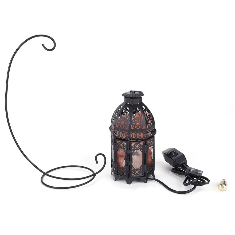 Rustic Salt Crystal Table Lamp with Iron Frame