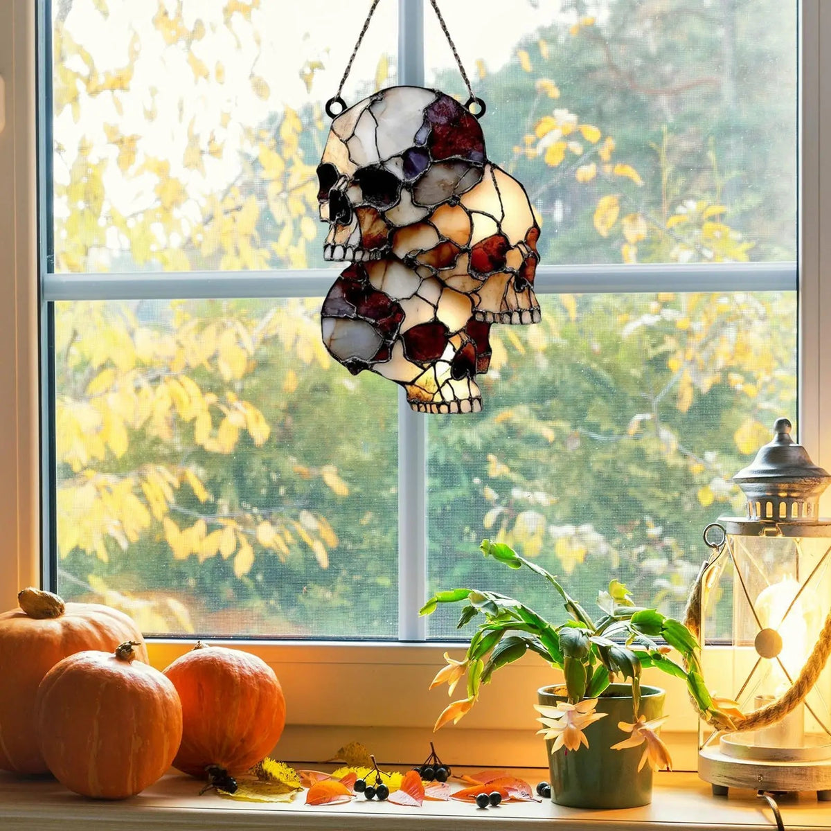 Gothic Glow Skull Pendant for Halloween Decor