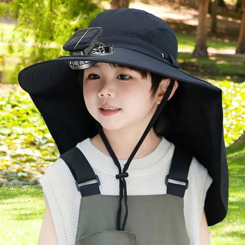Kids' Adjustable Sunshade Hat with Solar Fan