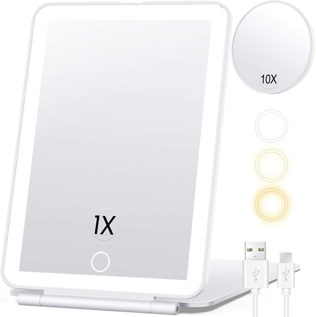 Portable Illuminated Vanity Mirror with Dual Magnification