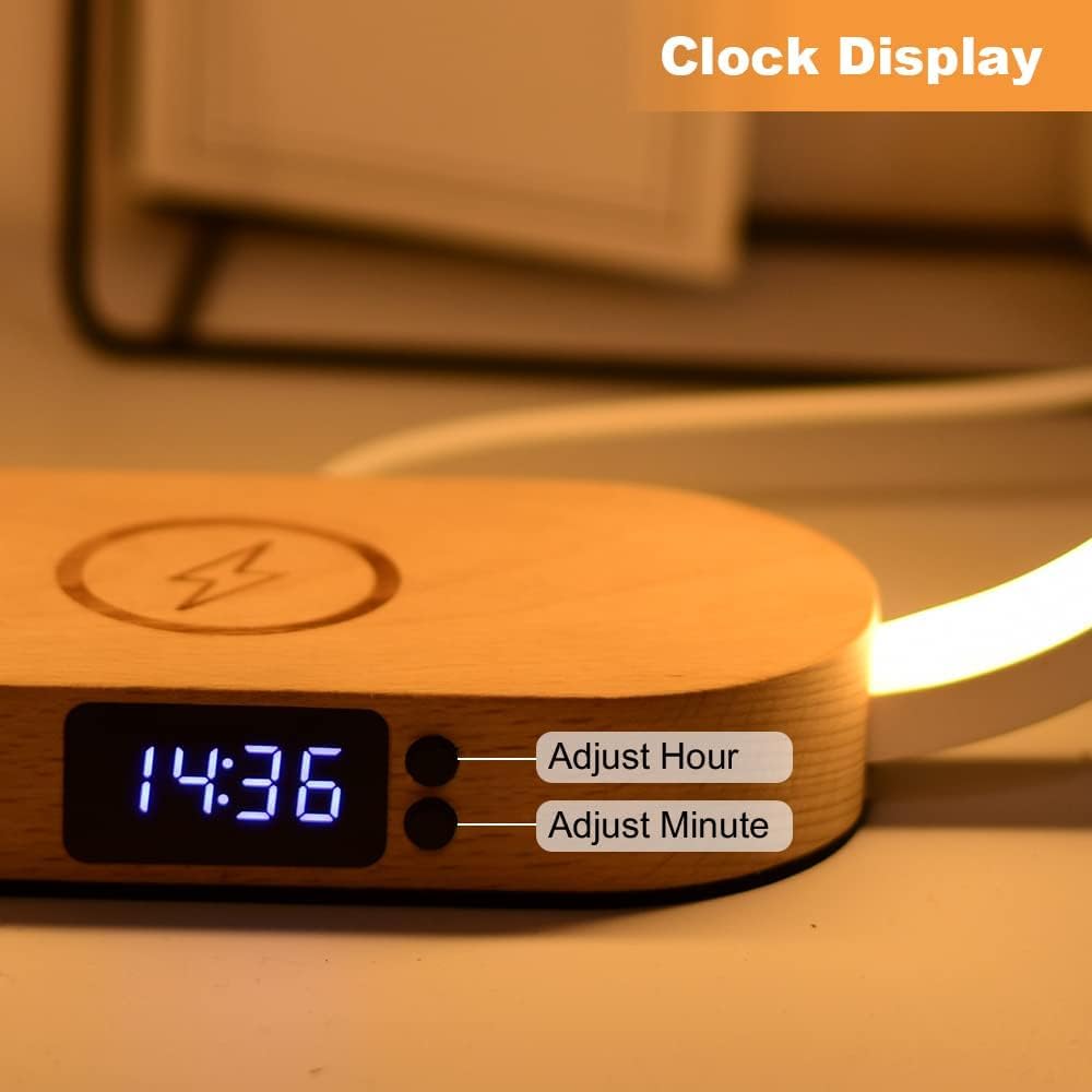 Table Lamp with Wireless Charging and Clock Function