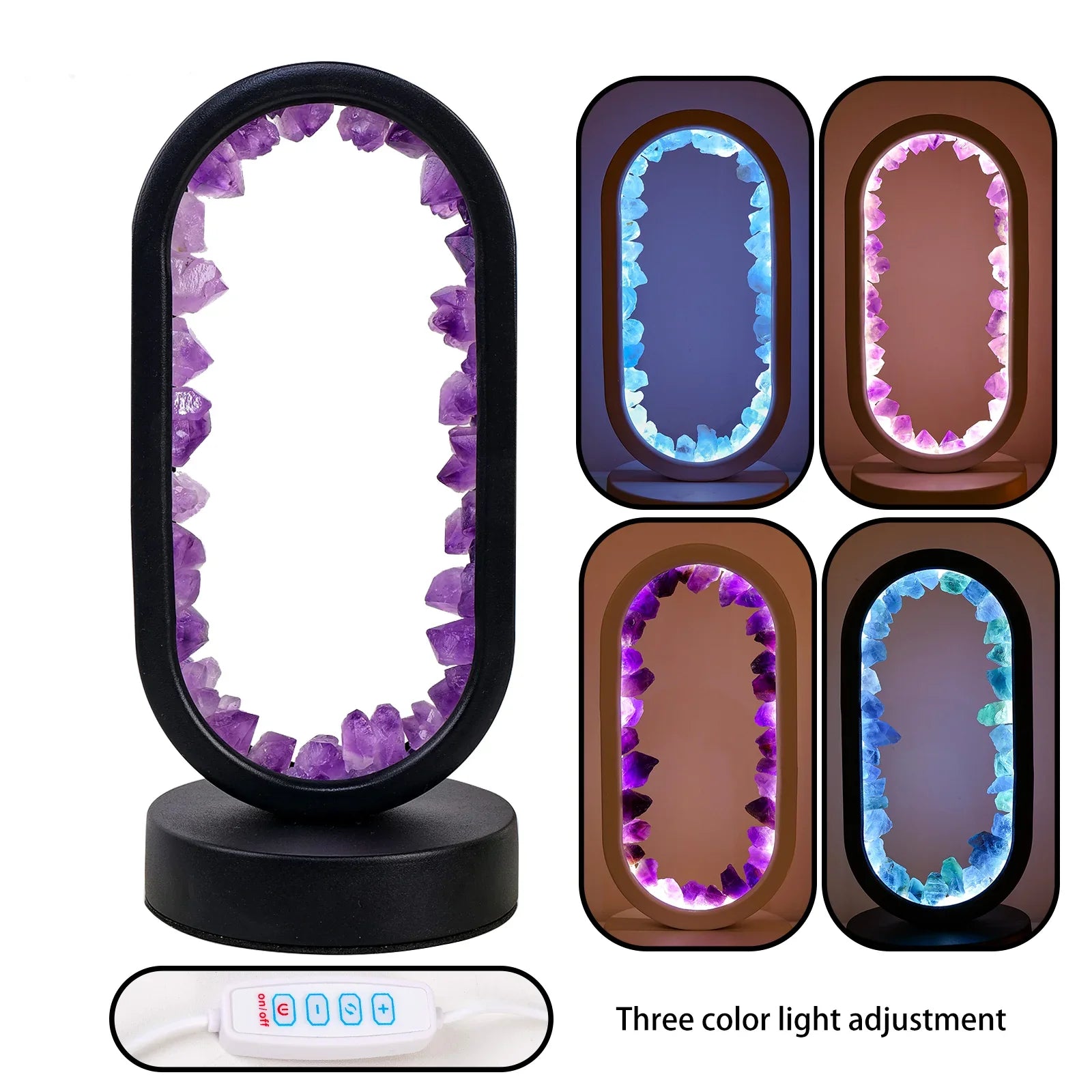 Natural Amethyst Table Lamp - Artisan Crafted