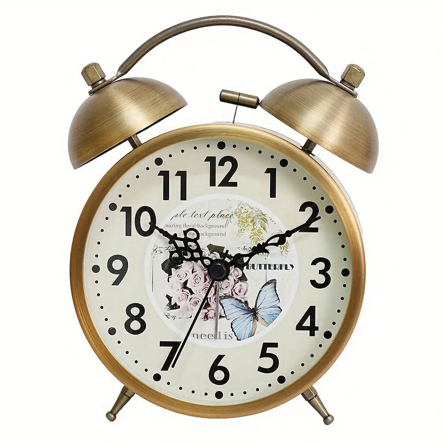 Nordic Charm - Vintage Twin Bell Alarm Clock with Glow-In-The-Dark Hands
