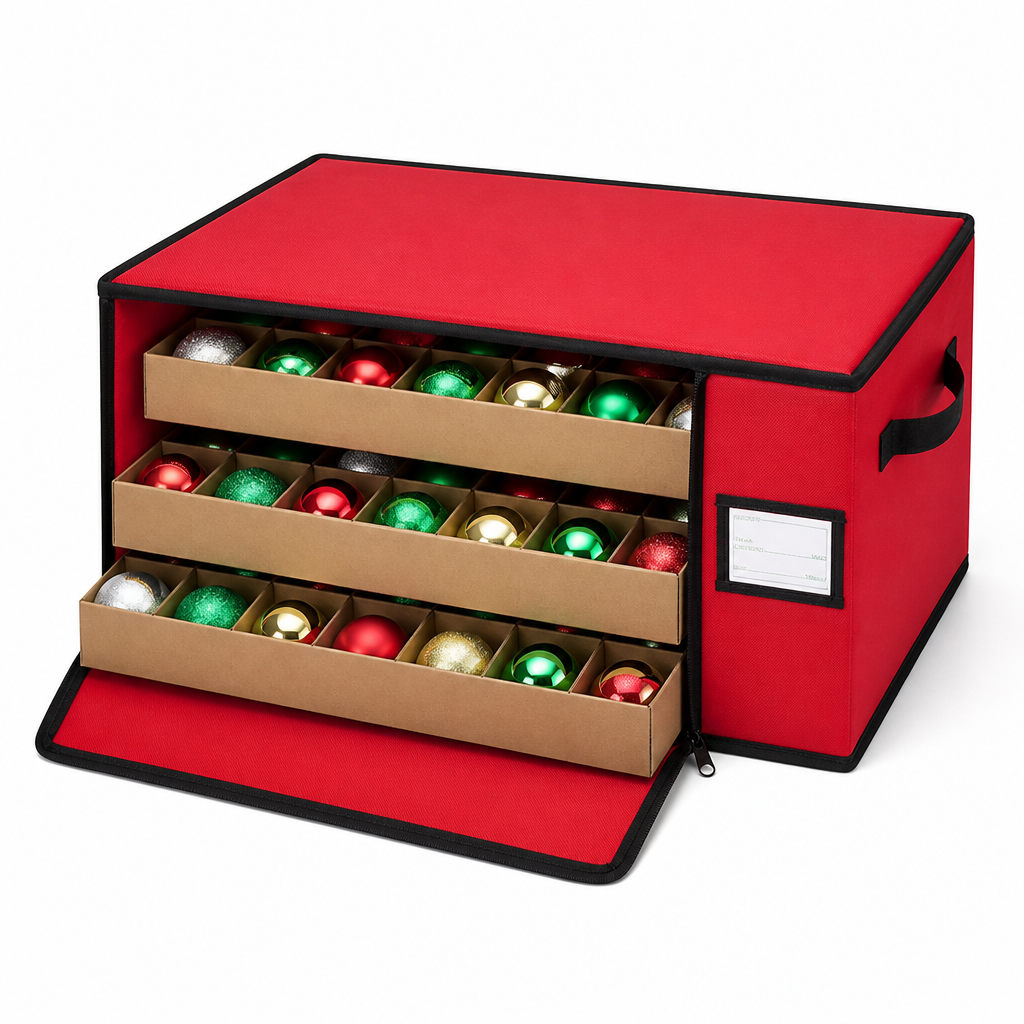 Stackable Front-Opening Ornament Storage Box (Adjustable Dividers)