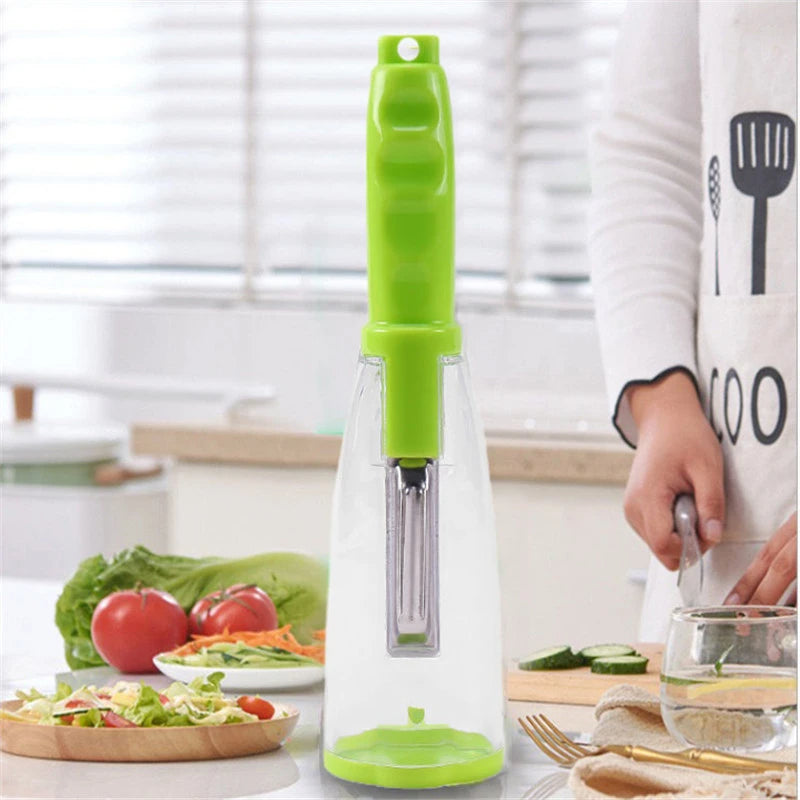 Versatile Fruit and Vegetable Peeler with Integrated Storage