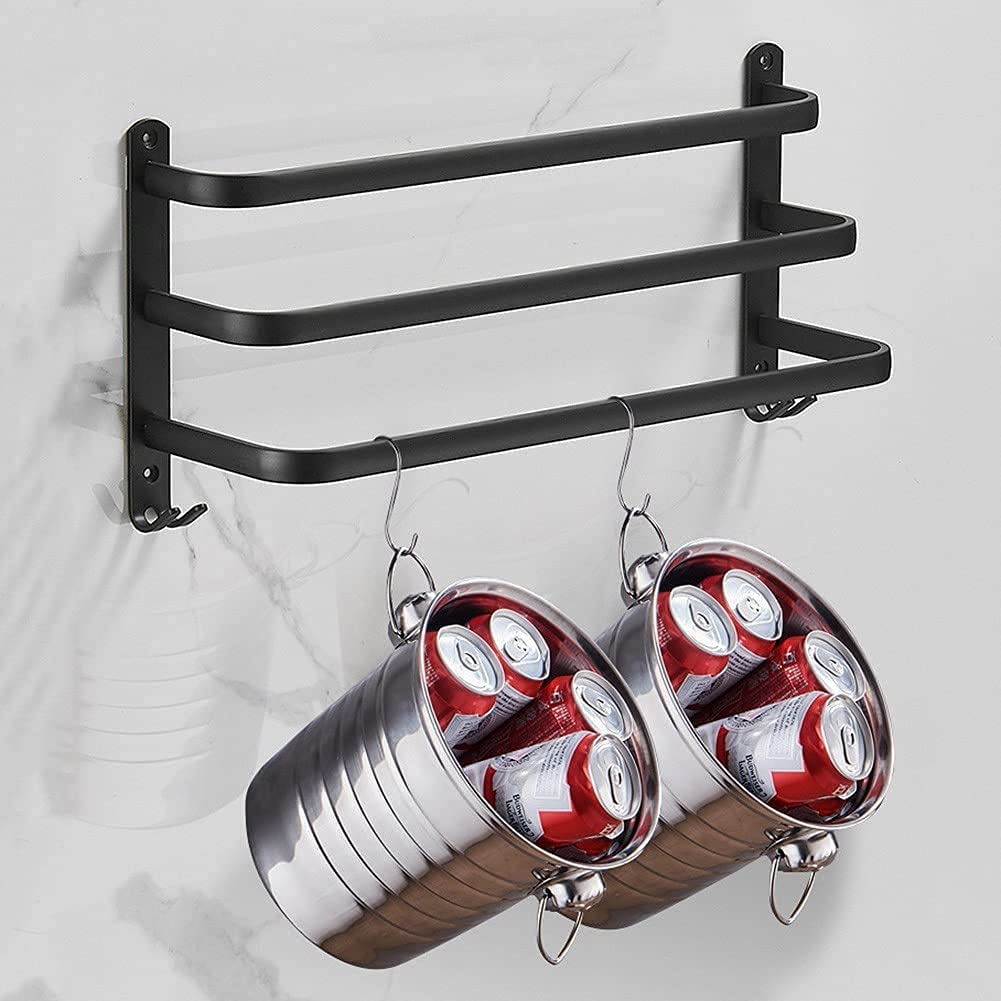 Wall-Mounted Towel Rack with Hooks - Space-Saving Design