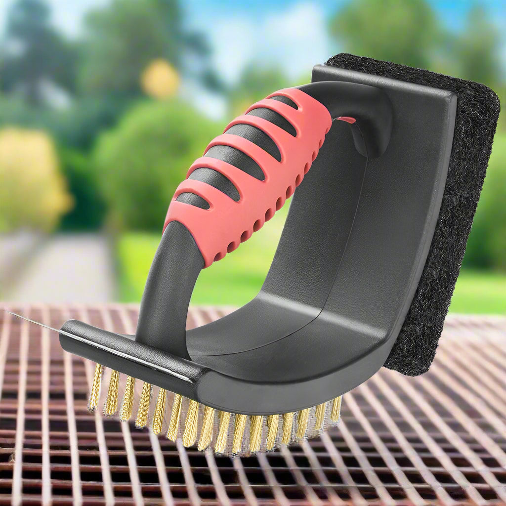 Versatile 3-in-1 BBQ Cleaner with Durable Brass Bristles